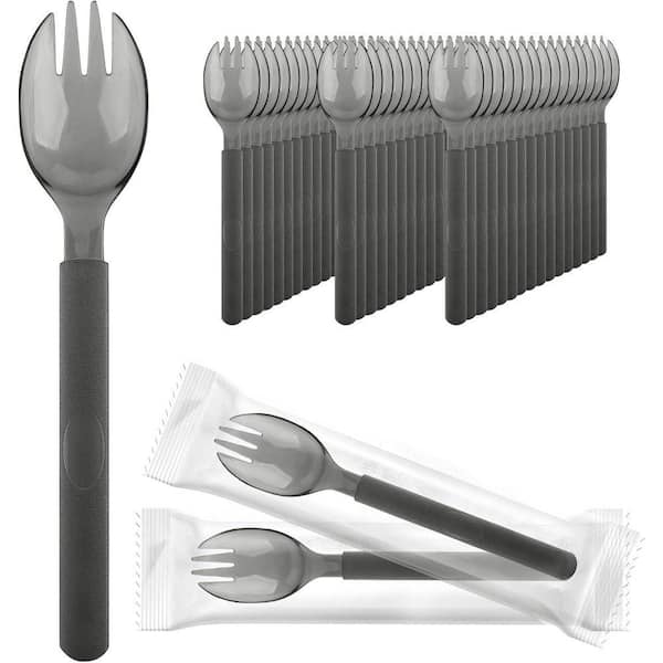 Black Disposable Plastic Disposable Tableware Sporks Heavy Duty Individually Wrapped for Events 50 Per Case