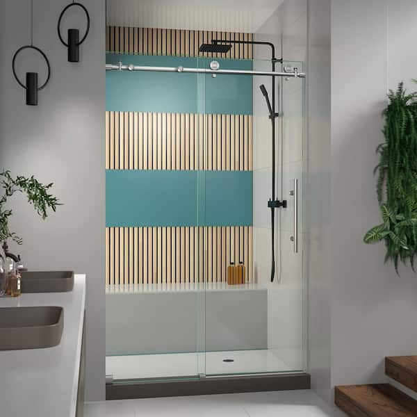 DreamLine Enigma-X 44 in. to 48 in. x 76 in. Frameless Sliding Shower Door in Brushed Stainless Steel