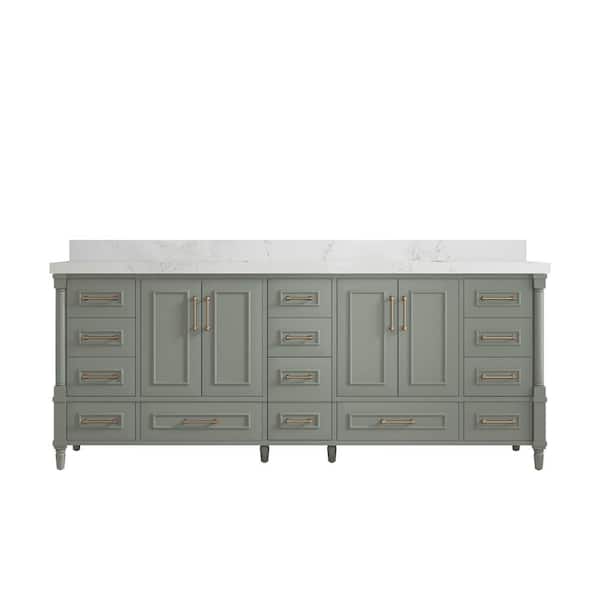 Willow Collections Hudson 84 in. W x 22 in. D x 36 in. H Double Sink Bath Vanity in Evergreen with 2 in. Empira Quartz Top