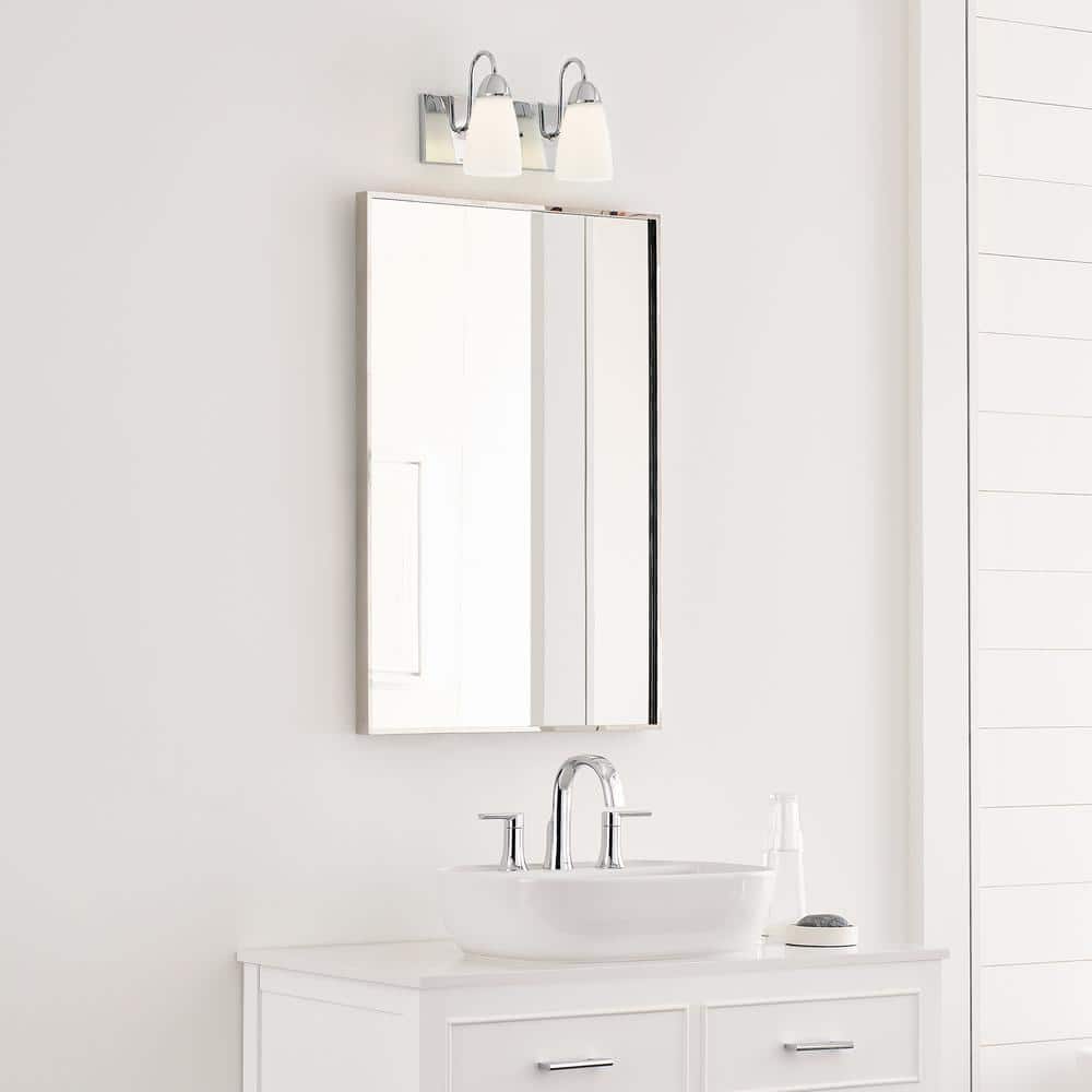 Seville 2-Light Chrome Vanity Light with Etched Glass Shade