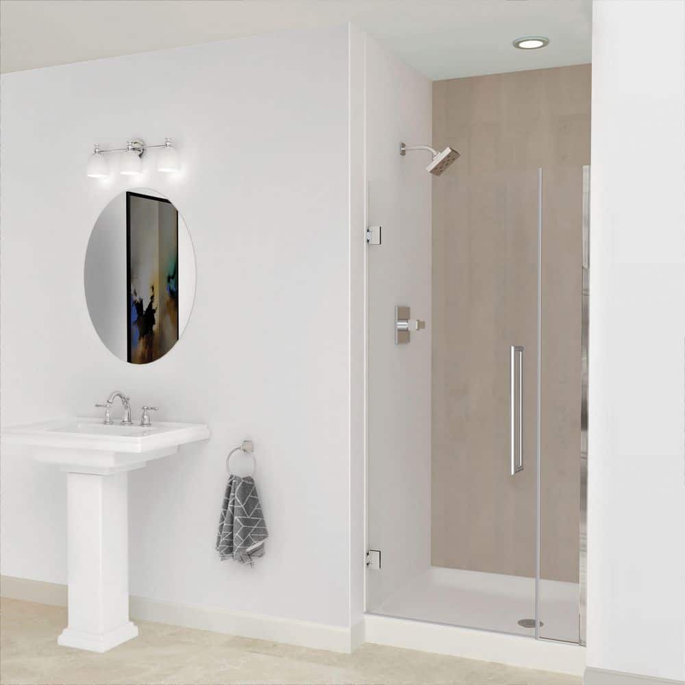 Elizabeth 34.5 in. W x 76 in. H Hinged Frameless Shower Door in Polished Chrome with Clear Glass price history on PriceWatchPro