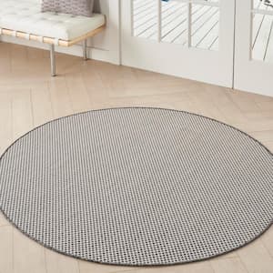Courtyard Ivory/Charcoal 4 ft. x 4 ft. Round Solid Geometric Contemporary Indoor/Outdoor Area Rug