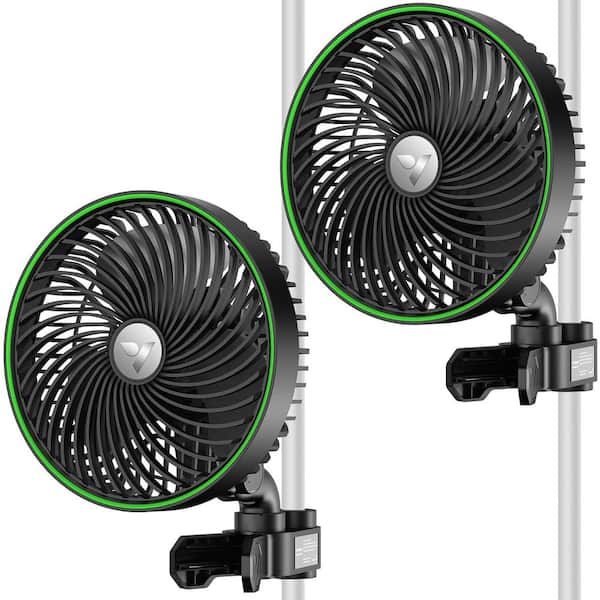 6 in. 10 Fan Speeds Auto Oscillating Clip Desk Fan in Black for Hydroponic Ventilation (2-Pack)