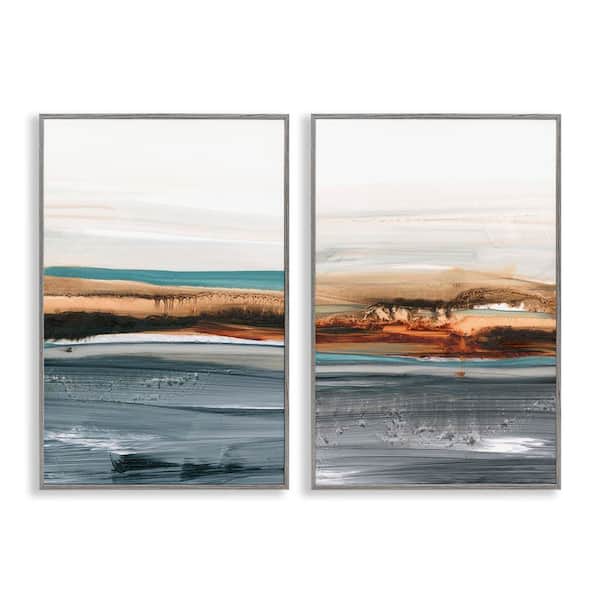 Stupell Industries Coastal Beach Impression by Ethan Harper 2 Pieces Gray Framed Abstract Giclee Art Print 18 in. x 12 in.