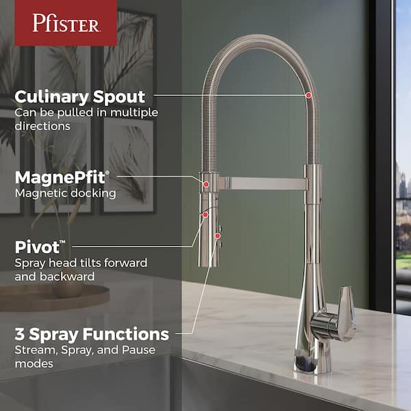 Ashbourne 1-Handle 22.25 in. H Pull Down Sprayer Kitchen Faucet with 360° Spout Swivel in Polished Chrome