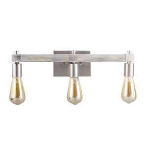 Westbury 20.5 in. 3-Light Brushed Nickel with Painted Grey Driftwood Vanity Light