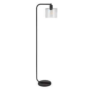 57 in. Black 1 1-Way (On/Off) Arc Floor Lamp for Living Room with Glass Drum Shade