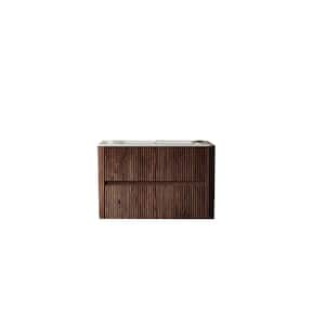 NOOR 30 in. W Single Sink Wall-Mounted Bath Vanity in Deep Walnut with White Ceramic Top