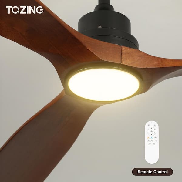 52 in. LED Indoor Modern Wood Dimmable Low Profile Downrod Mount Ceiling Fan Light with Remote Control for Living Room