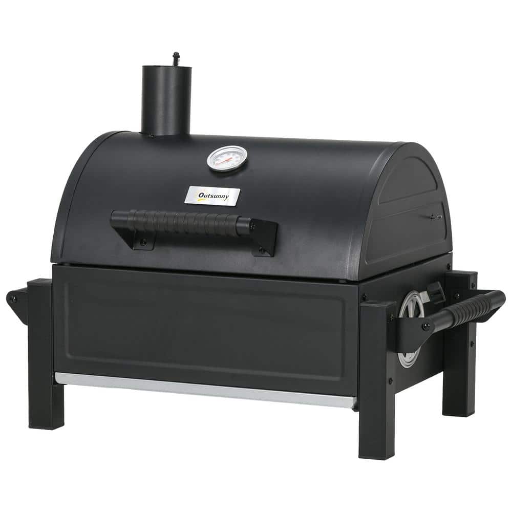 27 in. Outdoor Charcoal Grill in Black with Ash Catcher and Built-in Thermo