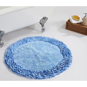 Shaggy Border Collection Blue 30 in. x 30 in. 100% Cotton Bath Rug