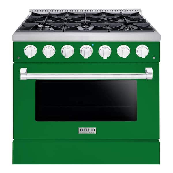 Hallman BOLD 36" 5.2 Cu. Ft. 6 Burner Freestanding Single Oven Dual Fuel Range with Gas Stove and Electric Oven in. Green Family