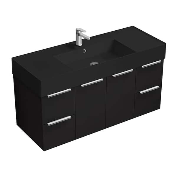Derin 47.6 in. Modern Freestanding Bath vanity in Matte Black with Matte Black Ceramic Top