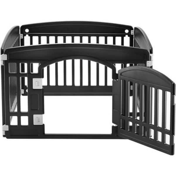 Tidoin 24 in. H 4-Panel Black Plastic Portable Garden Fence Pet Fence with Door