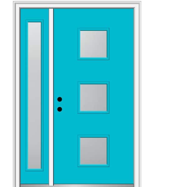 MMI Door 51 in. x 81.75 in. Aveline Frosted Right-Hand 3-Lite Modern Painted Fiberglass Smooth Prehung Front Door w/ Sidelite
