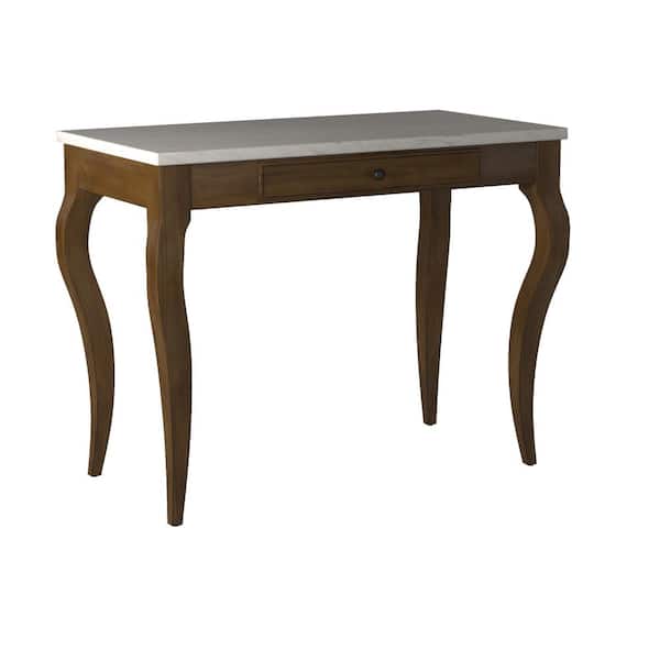 Picket House Furnishings Melony 39 in. Rectangle White with Marble 1 Drawer Computer Desk