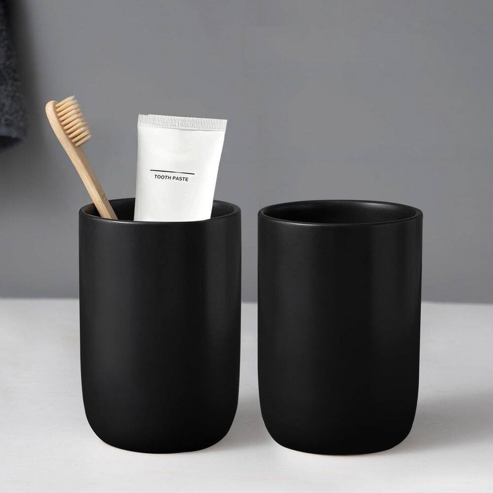 2 Cups Ceramic Toothbrush Toothpaste Holders Set, Reusable Toothbrush Mouthwash Cup for Bathroom, Black price history on PriceWatchPro