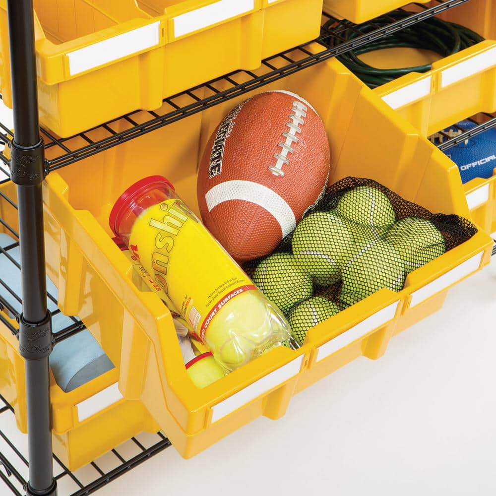 63.5" Black Steel 8-Tier Storage Rack with Yellow Bins