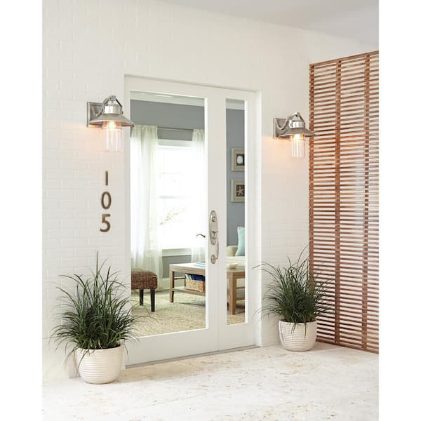 Boynton 1-Light Painted Brushed Steel Finish Outdoor 15.5 in. Wall Lantern Sconce