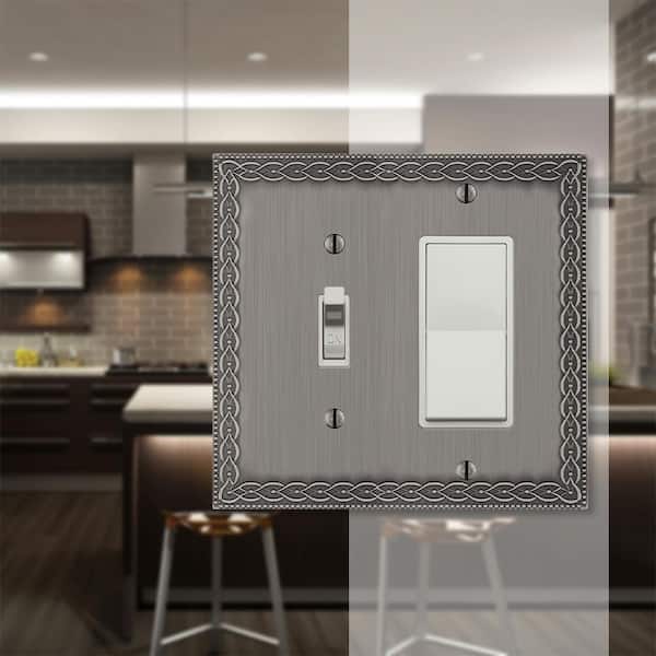 Amelia 2 Gang 1-Toggle and 1-Rocker Metal Wall Plate - Antique Nickel