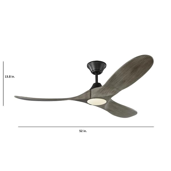 Generation Lighting - Maverick II 52 in. Integrated LED Indoor/Outdoor Aged Pewter Ceiling Fan with Light Grey Weathered Oak Blades and Remote