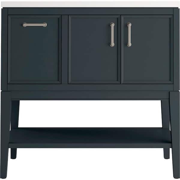 Winnow 36.06in. Single Sink Freestanding Slate Grey Bath Vanity with White Quartz Top Assembled