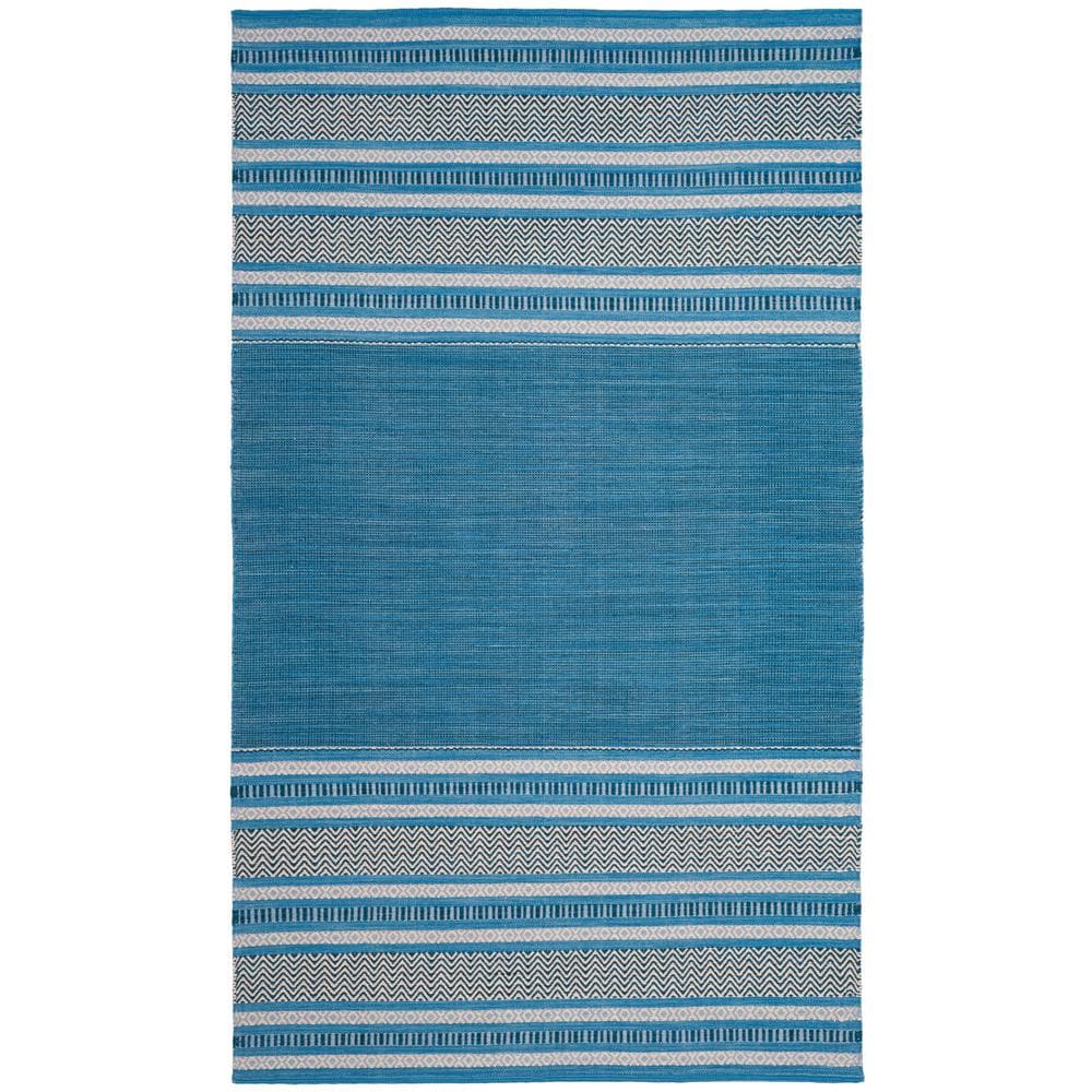 Gray and White Striped Cotton 4' x 6' Handmade Reversible Rug