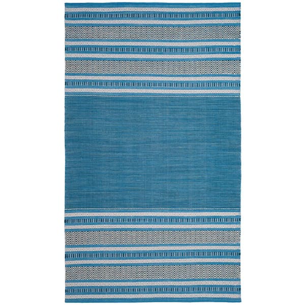 Montauk Blue/Gray 4 ft. x 6 ft. Border Striped Area Rug