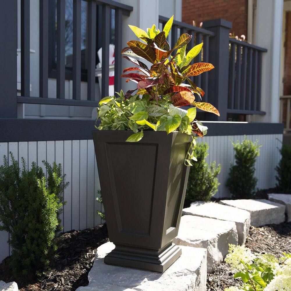 Espresso Polyethylene Tall Outdoor Planter with Water Reservoir