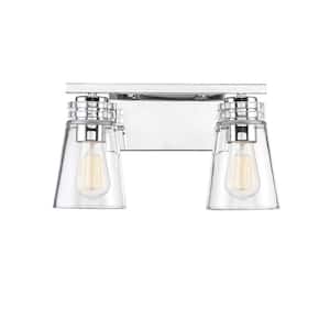 Brannon 14.38 in. W x 8.63 in. H 2-Light Polished Nickel Bathroom Vanity Light with Clear Glass Shades