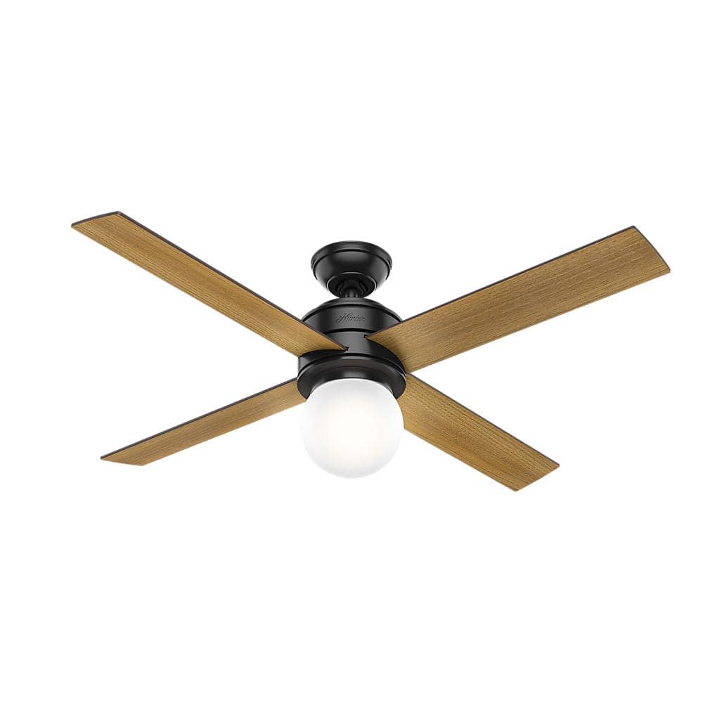 52" Matte Black Ceiling Fan with Globe Light and Wall Control