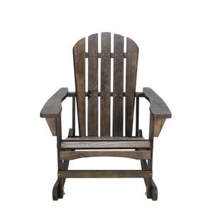 Dark Brown Solid Wood Outdoor Adirondack Chair, Rocking Chairs for Patio, Backyard, Garden