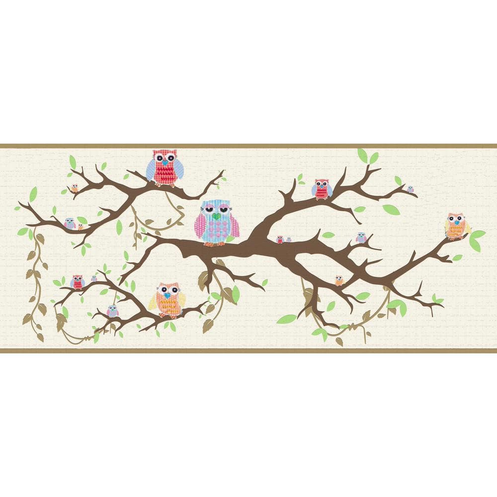 Falkirk Dandy Red, Blue, Orange, Beige Owls on the Tree Kids Peel and Stick