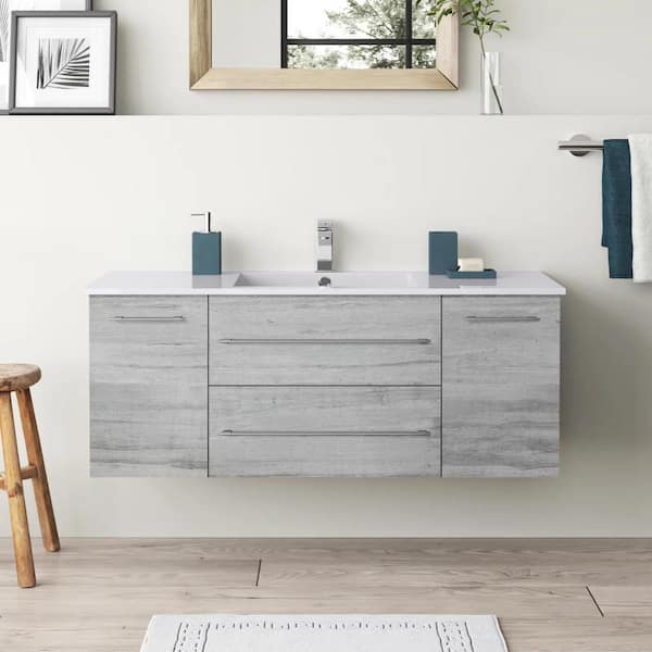 Cutler Kitchen and Bath Kato 48 in. W x 19 in. D x 20 in. H Single Sink Wall Bathroom Vanity Cabinet in Soho with Cultured Marble Top in White