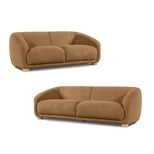 Waxley 2-Piece Brown Teddy Boucle Polyester Sofa And Loveseat Living Room Set