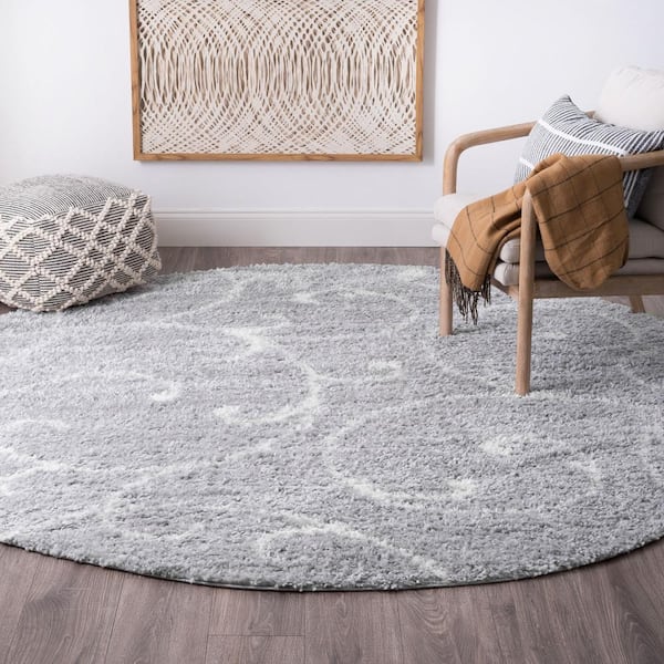 Soho Shag Floral Silver 6 ft. Round Indoor Area Rug