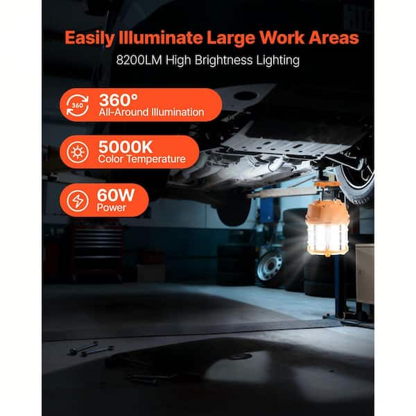 LED Temporary Work Light, Durable & Water-Resistant, Connectable up to 12 Units, for Ceiling or Stand, 60W 8200 lm 5000K