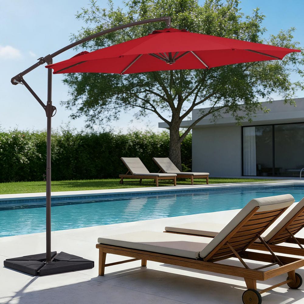 half patio umbrella red lled 10 feet Offset Umbrella/Dark This outdoor umbrella features a sturdy iron pole Mondawe 10 ft. Aluminum Cantilever