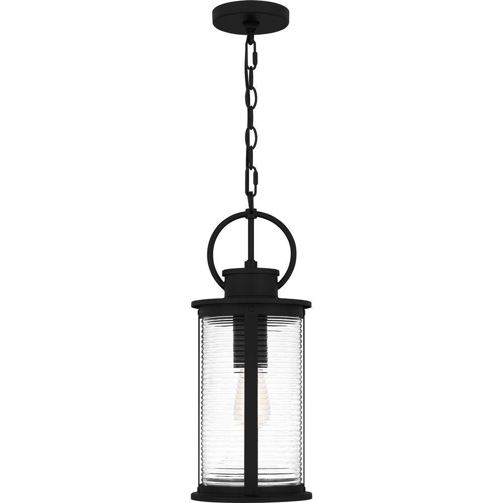 Tilmore Matte Black Ribbed Glass Outdoor Hanging Lantern