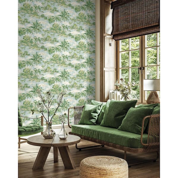 Scenic Beauty Island Toile High Noon Vinyl Peel and Stick Wallpaper Roll (Covers 30.75 sq. ft. )