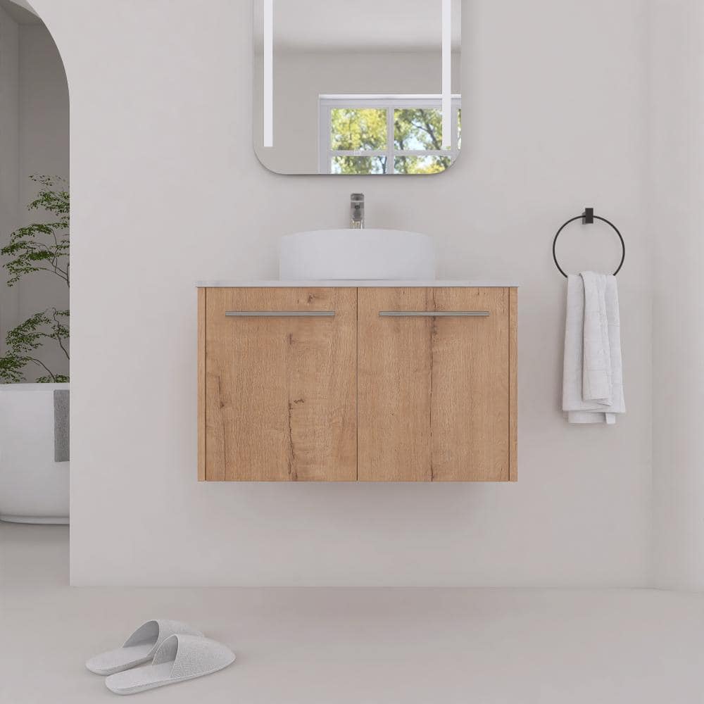 30 in. Floating Single Imitative Oak Bath Vanity with White Ceramic Top Unassembled price history on PriceWatchPro