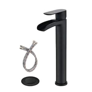 Single Handle Single Hole Bathroom Faucet with Drain Kit Included and Waterfall Spout in Matte Black
