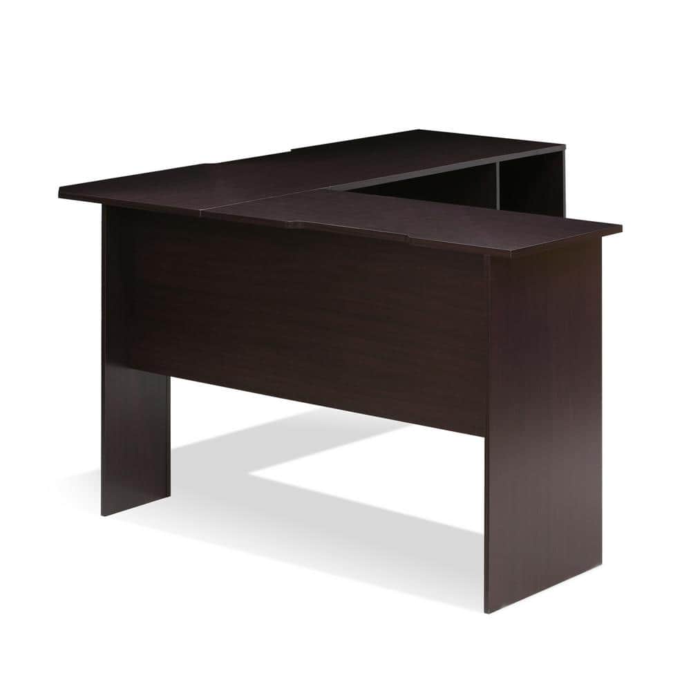 Espresso Wood L-Shaped Corner Computer Desk with Shelves