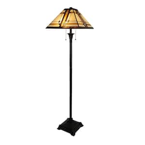 61 in. Multiple Colors Stained Glass and Metal Indoor Floor Lamp with Shad