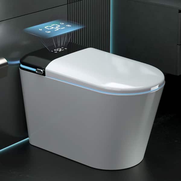 Elongated 1.28 GPF Smart Bidet Toilet with Foam Shield, Massage Seat, Auto Open/Close, Warm Water and Dryer in White