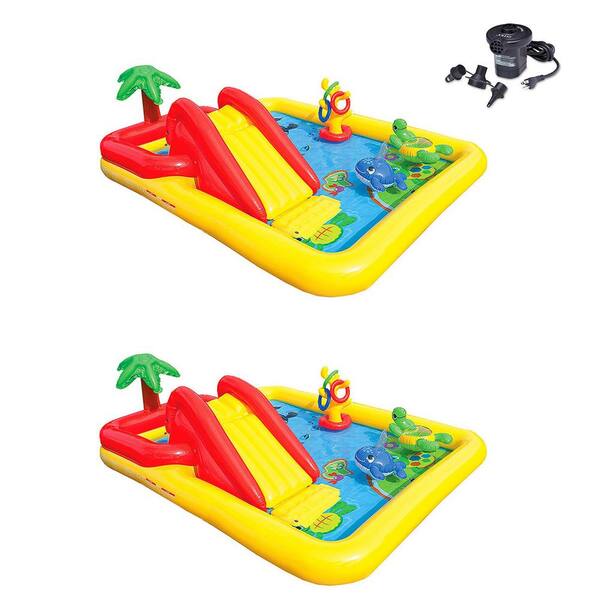 INTEX Rectangle 77 in. x 31 in. Deep Inflatable Ocean Play Center Kids Backyard Pool (2-Pack) Plus Air Pump