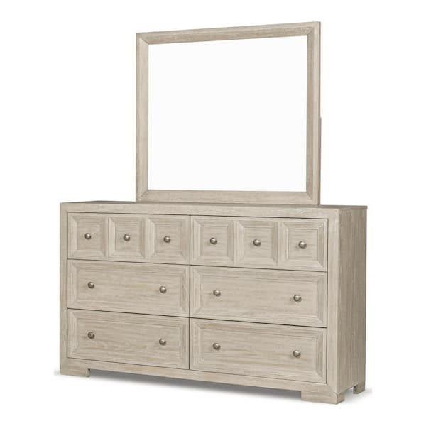 Flonnin Modern Classic Tawny Brown-With Mirror 6 Drawer 62 in. Wide Dresser and Cedarwood-Lined Bottom Drawers
