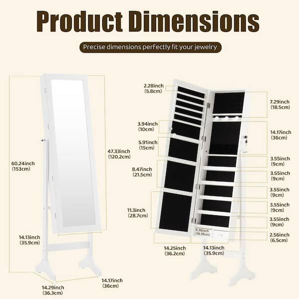 WONDER COMFORT White Wood Freestanding 14 in. W Jewelry Armoire