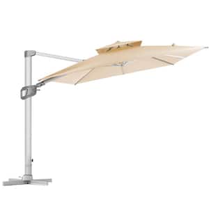 10 ft. 2-Tier Aluminum Squrare Patio Offset Umbrella Cantilever Umbrella, 360° Rotation Device in Beige