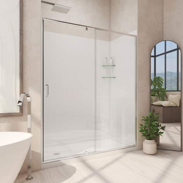 DreamLine Flex 60 in. W x 32 in. D x 78-3/4 in. H Pivot Shower Door Base and White Wall Kit in Chrome